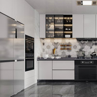 Ensemble complet d'armoires de cuisine modulaires en bois massif, avec robinet, évier, garde-manger, rangement, taille personnalisée, design moderne, fabriqué en Chine
