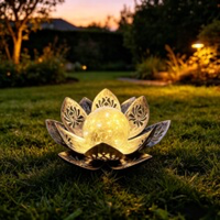 Lampes solaires LED modernes pour jardin extérieur, IP55 étanche, CRI 80, 3500K blanc chaud, lampe de patio, allée, pelouse, design fleur de lotus