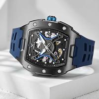 ONOLA 3870 Montre automatique de sport haut de gamme pour homme, étanche, bracelet en caoutchouc, cadran mécanique tonneau ajouré, montres de business