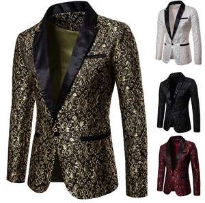 Alla moda nero rosso Jacquard abiti da ballo da uomo Slim Fit con risvolto da sposa smoking Blazer da smoking da sposo - Product Image 6