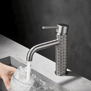 Luxury Knurling Design Brass Hot And Cold Faucet Water Bathroom Sink Basin Mixer Taps