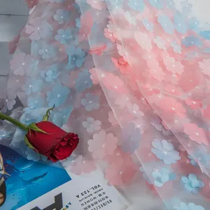 Gaun pernikahan rok modis kualitas tinggi kain Tulle bordir bunga warna gradien 3D poliester 100%