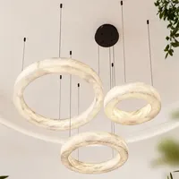 Lustres suspendus modernes à hauteur réglable en marbre naturel espagnol alabastro, ampoules LED, finition beige, salon, salle à manger, loft