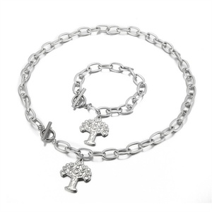Trendy OT Clasp 18K Gold Tree of Life Charm <b>Bracelet</b> Jewelry Sets Stainless Steel Heart Necklace - Product Image 2