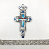 Croix pectorale orthodoxe en argent plaqué avec icône de Jésus crucifié et diamant bleu, cadeau spirituel pour évêque ou église