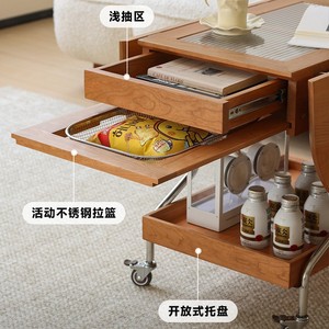 Nordic Solid Wood <b>Folding</b> <b>Coffee</b> <b>Table</b> Cherry Wood Movable Trolley Living Room Sofa Side <b>Table</b> - Product Image 4
