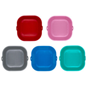 Square Air Fryer <b>Silicone</b> Mat Blue 19x19x5cm Easy To Clean Non Stick <b>Baking</b> Tray For Household Use - Product Image 3