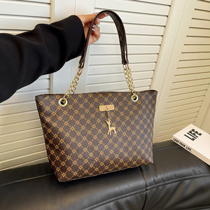 Tas bahu motif alfabet untuk wanita, tas tangan kapasitas besar, tas bahu bergaya sederhana motif alfabet Retro, tas Tote untuk perjalanan bisnis, tas wanita