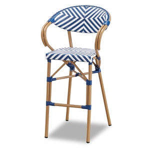 Sillas de Bar Altas Modernas para Patio, de <span class=keywords><strong>Mimbre</strong></span>, para Exterior, de Aluminio, Azules y Blancas, Tejidas en Ratán - Product Image 2