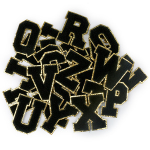 26 <span class=keywords><strong>Pezzi</strong></span> <span class=keywords><strong>di</strong></span> Toppe Ricamate con Lettere Inglesi Nere su Sfondo Dorato, Accessori per Abbigliamento, Cappelli, Borse - Product Image 1