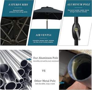 Salon De jardin Exterieur LED Iluminado Solar Patio Paraguas Inclinación y Manivela Exterior Rectangular Jardín <span class=keywords><strong>Terraza</strong></span> Restaurante Sombrilla - Product Image 3