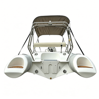 Bateau pneumatique semi-rigide (RIB) de 4,3 m (14 pieds) en Hypalon et PVC avec coque en fibre de verre, bimini top gris, idéal pour la famille, les loisirs, la pêche et la plongée