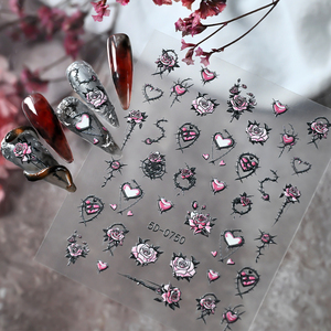Autocollants 5D roses et noirs gothiques pour ongles, motifs cœur, rose, crâne, Y2K, adhésifs pour décoration d'ongles, manucure, sliders - Product Image 6