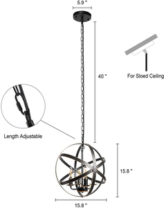 Lustre LED moderne en acier inoxydable noir, luminaire suspendu rond, base d'ampoule E26, durée de vie de 25 000 heures, pour salon - Product Image 2