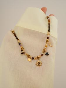 שרשרת תליון עבודת יד עם חרוזים בסגנון ג'וג'ו בוהו, אבן טבעית עין הנמר, תליוני שמש וכוכב, שכבות מתכווננות, תכשיטים לנשים, סיטונאי - Product Image 4