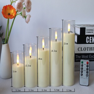 Bougie LED sans flamme 3D télécommandée dans un bocal en verre, blanc ivoire, lot de 5, nécessite des piles - Product Image 2