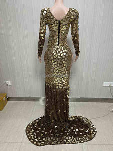 NOVANCE Y2599-C femmes tissu nouveau Sexy haute fente scintillant miroir paillettes or robe hiver femme robes <span class=keywords><strong>avec</strong></span> longue traîne élégante - Product Image 5