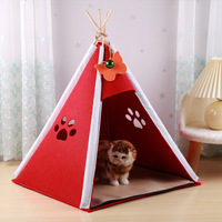 Nid de chat de tente de bâton rouge hiver et été maison de chat semi-fermée avec des fournitures de nid de chat en feutre tridimensionnel chaud pour animaux de compagnie
