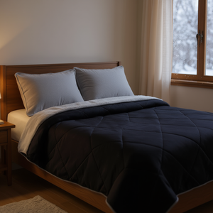 Vianney Winter Plush <b>Quilted</b> Bed <b>Blanket</b> With Sherpa Lining Solid Himalaya Design For Adults Modern Style Double Or Single Size - Product Image 2