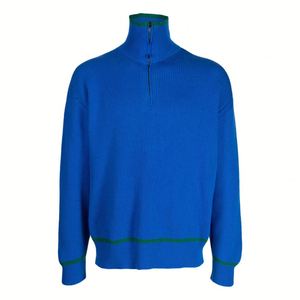 Suéter personalizado para hombre, jersey de Color sólido, sencillo, manga larga, media cremallera, cuello alto, suéter de punto para hombre - Product Image 1