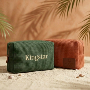 <span class=keywords><strong>Borsa</strong></span> Personalizzata in Cotone con Ricamo a Nido d'Ape, Logo Personalizzato, Marrone Cammello, Borse Cosmetiche Grandi, Regali di Nozze, <span class=keywords><strong>Borsa</strong></span> per il Trucco da Donna - Product Image 5
