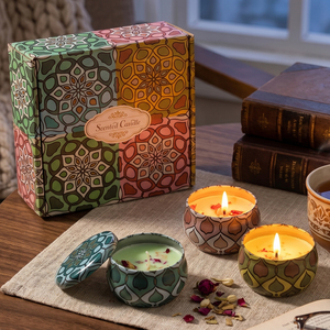Ensemble de 4 bougies parfumées en boîte avec fleurs séchées, délice floral et parfumé, bougies en cire de soja faites à la main, ensemble cadeau - Product Image 2