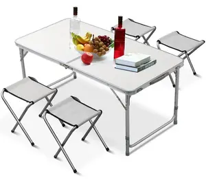 Tavolo e sedia da campeggio portatile da Picnic in alluminio pieghevole regolabile in altezza da 4 piedi bianchi con maniglia per barbecue da Picnic