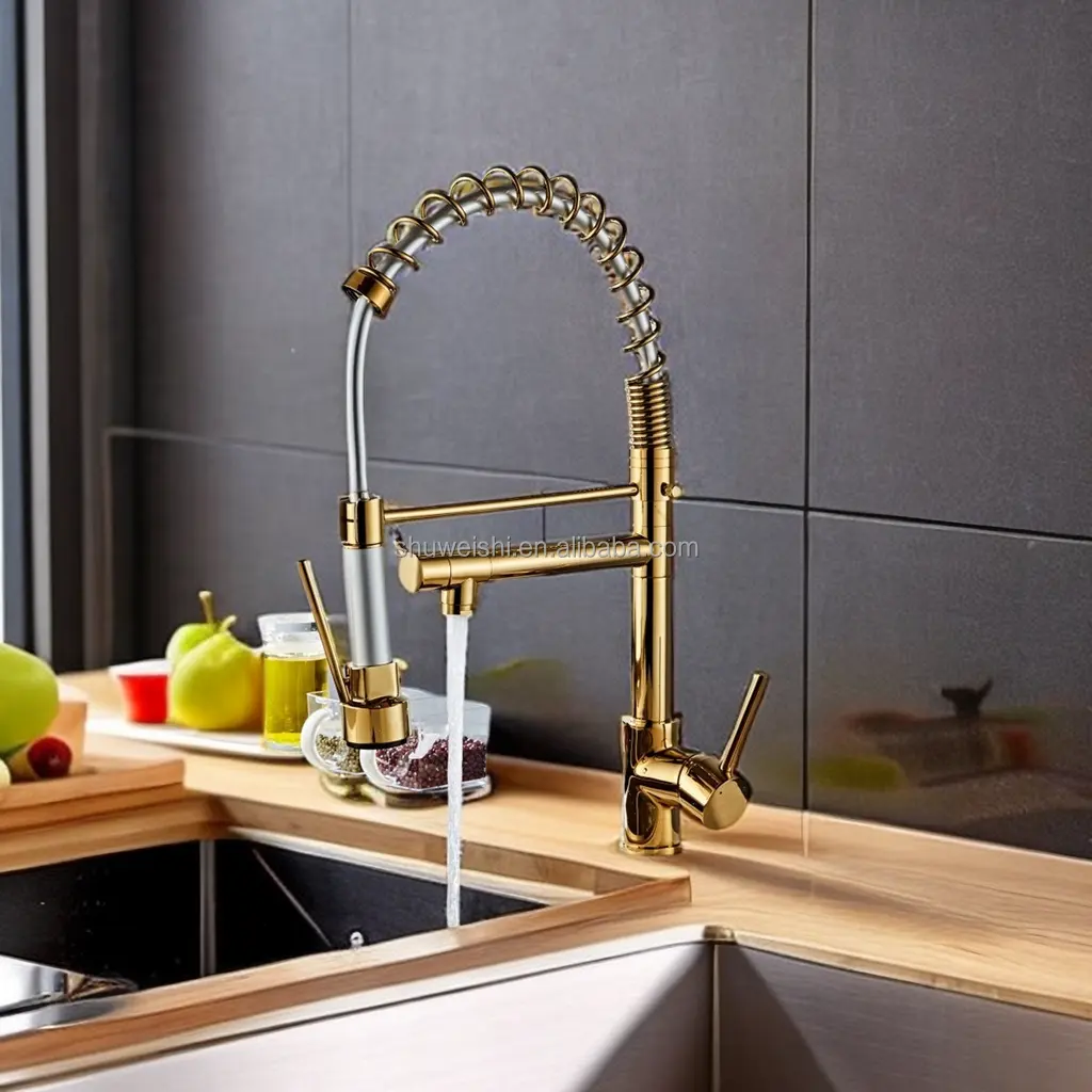 XOLOO rubinetto da cucina tirare fuori economico flessibile in ottone a doppia uscita 360 rotazione doppia funzione rubinetto da cucina