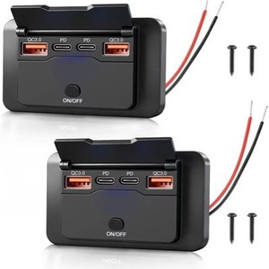 Car Charger Dual QC3.0 PD Fast Charging Digital Display Voltmeter <b>Push</b> <b>Button</b> <b>Switch</b> 12V 24V Vehicle Power Adapter - Product Image 2