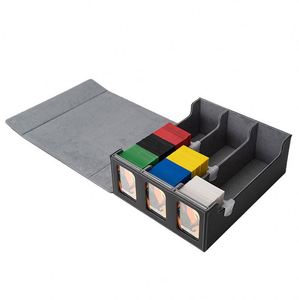 Boîte de rangement carrée en cuir PU de qualité export, grande capacité, à trois rangées, avec fenêtre, compartimentée, à couvercle magnétique, pour cartes de jeu - Product Image 2