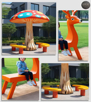 Banc de jardin extérieur en fibre de verre en forme de champignon de dessin animé pour parc d'attractions, fabrication sur mesure