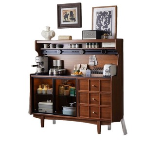 Retro Style Solid Wood <b>Sideboard</b> With Storage Drawers And Glass Doors For Dining Room Cabinet - Product Image 4