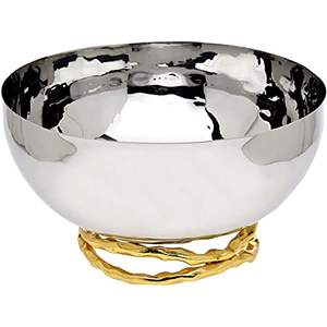 Bol de service de fruits en acier inoxydable poli brillant Décoration de table de dîner d'hôtel avec base en corde pour ustensiles de cuisine - Product Image 1