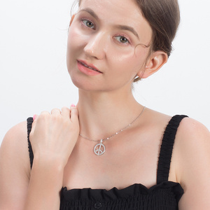 RINNTIN SN217 moda donna gioielli Real 925 Silver Pave Diamond Peace Sign Charm Pendant Necklace - Product Image 2