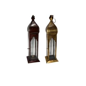 Lanterne en métal marocaine en laiton antique couleur verre or Ramadan bougie lanternes lanternes à bougie bocaux à bougie laiton antique - Product Image 5