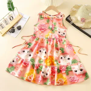 Nueva Colección de Verano Vestido Falda con Cuello Redondo y Estampado de Flores para Niñas Colección Princesa Bebé Hecho de Fibra de Viscosa - Product Image 4