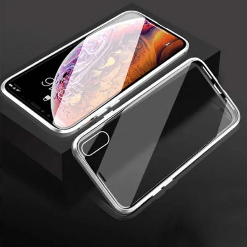 iPhone 14 13 12 11 X 8 7 के लिए टेम्पर्ड ग्लास मेटल फ्रेम डबल-साइड ग्लास प्रोटेक्शन मैग्नेटिक सक्शन मेटल फोन केस