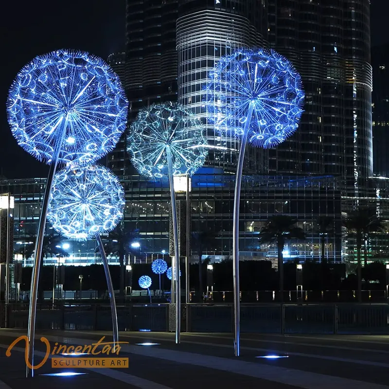 Sculpture en métal à lumière LED en forme de pissenlit, décor de parc Vincentaa Offre Spéciale