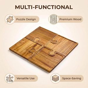 <span class=keywords><strong>Plateau</strong></span> <span class=keywords><strong>de</strong></span> service en bois en forme <span class=keywords><strong>de</strong></span> puzzle emboîtable pour charcuterie, avec poignée et porte-verre à vin - Product Image 5