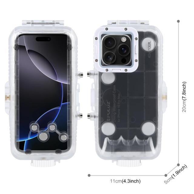 PULUZ 40m/130ft Waterproof Diving Case for iPhone 16 Pro Max Photo Video Taking Underwater Housing Cover