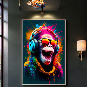 <span class=keywords><strong>Pop</strong></span> <span class=keywords><strong>Art</strong></span> toile décoration murale rue animaux Graffiti esthétique décor à la maison <span class=keywords><strong>affiche</strong></span> <span class=keywords><strong>Art</strong></span> écouteur portant <span class=keywords><strong>singe</strong></span> encadré pour café - Product Image 3
