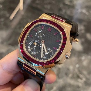 <b>Top</b> High Quality Elegant Tonneau Luxury <b>Rose</b> Gold Diamond Set Ruby Bezel Crocodile Leather Strap Sport Men's Business Mechanical - Product Image 1