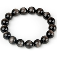 Bracelet en perles d'obsidienne argentée 8A, effet œil de chat double, perles rondes en cristal, bijoux faits à la main, directement de l'usine