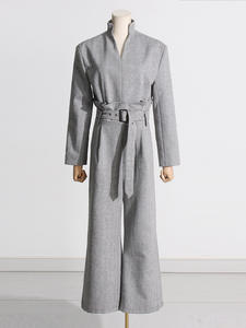 2024 primavera di Design di nicchia cintura con scollo a V Patchwork tuta grigia abbigliamento da donna Sexy manica lunga abiti aderenti eleganti da donna - Product Image 2