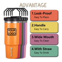 Gourde isotherme en acier inoxydable de qualité supérieure, 30 oz, avec poignée et paille rabattable