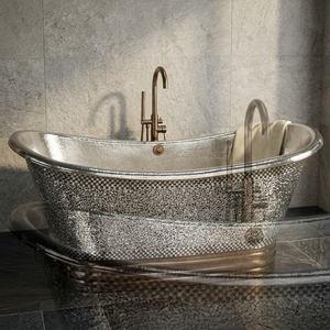 Baignoire rectangulaire avec couvercle, nickel poli à l'intérieur, patine à l'extérieur, double marchepied, baignoire autoportante en cuivre, luxe abordable - Product Image 2