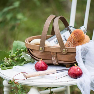 Half Bushel Basket Wooden Chip Blue Shopping Basket Picnic Dark Brown Storage Basket Hand-woven Garden <strong>Trug</strong> - Product Image 5