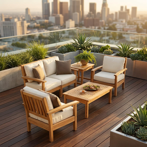 Luxury Teak Wood Outdoor Conversation Set with Slatted Center <b>Coffee</b> <b>Table</b> - Product Image 3