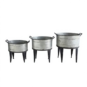 Juego de 3 macetas galvanizadas naturales estándar al por mayor, decoración de diseño de la mejor calidad, maceta única con soporte - Product Image 1