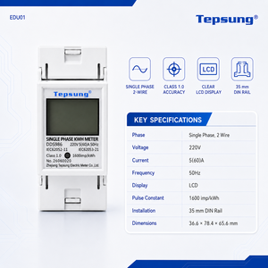 <span class=keywords><strong>Compteur</strong></span> d'énergie numérique monophasé à deux fils Tepsung EDU01 80A Classe 1.0 avec écran LCD, <span class=keywords><strong>compteur</strong></span> kWh 0-999999.9 kWh, rail DIN - Product Image 3